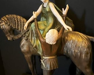 #73 -$1,200 Otto Poertzel (German, 1876-1963) Art Deco Bronze/Marble/Onyx Sculpture, "Romeo & Juliet", 23"Hx10"