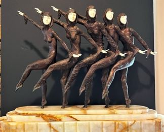 #75 - $2500 DH Chiparus (signed on onyx base) Sculpture of 5 Dancers, 2'x19"H. One finger damaged.