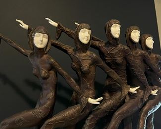 #75 - $2500 DH Chiparus (signed on onyx base) Sculpture of 5 Dancers, 2'x19"H. One finger damaged.