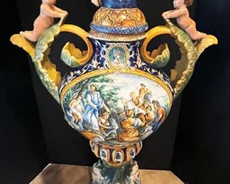 #76 -$1,000 Large Majolica Covered Urn, bought in Clements Antiques in Destin in 1989, 38"Hx23"Wx13"D