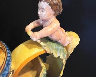 #76 -$1,000 Large Majolica Covered Urn, bought in Clements in 1989, 38"Hx23"Wx13"D