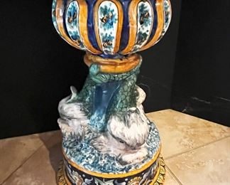 #76 -$1,000 Large Majolica Covered Urn, bought in Clements in 1989, 38"Hx23"Wx13"D