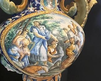 #76 -$1,000 Large Majolica Covered Urn, bought in Clements in 1989, 38"Hx23"Wx13"D