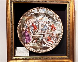 #77 - $600 Boch Freres of Keramis, Belgium Framed Plates (2), 15" plate with 22" frame.