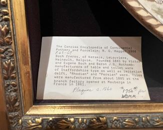 #77 - $600 Boch Freres of Keramis, Belgium Framed Plates (2), 15" plate with 22" frame.