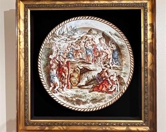 #77 - $600 Boch Freres of Keramis, Belgium Framed Plates (2), 15" plate with 22" frame.