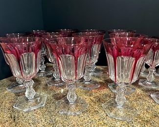 #80 - $500 Cranberry Cut to Clear Crystal Glassware, (27) pieces, possibly Baccarat
