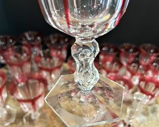 #80 - $500 Cranberry Cut to Clear Crystal Glassware, (27) pieces, possibly Baccarat