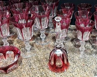 #80 - $500 Cranberry Cut to Clear Crystal Glassware, (27) pieces, possibly Baccarat
