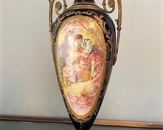 #82- $900 Set of (2) Sevres style Cobalt Blue and Bronze Urns. *Buy all (3) for $1150