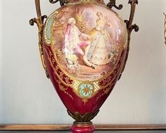 #83 - $400 Sevres style single Burgundy Urn. *Buy all (3) urns for $1150.