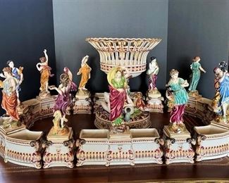 #86- $1,500  Capodimonte Plateau Centerpiece, with (13) pieces, 36"Wx20"H