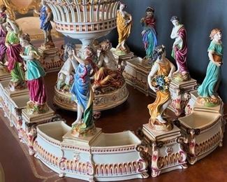 #86- $1,500  Capodimonte Plateau Centerpiece, with (13) pieces, 36"Wx20"H