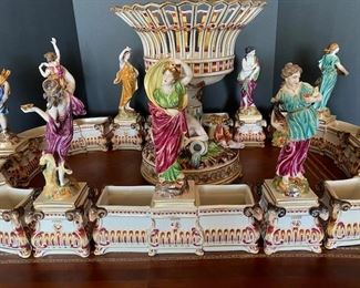#86- $1,500  Capodimonte Plateau Centerpiece, with (13) pieces, 36"Wx20"H