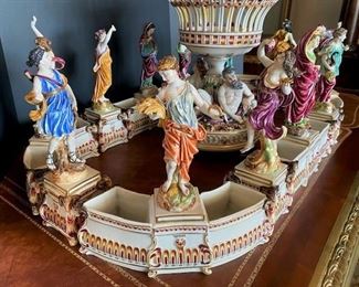 #86- $1,500  Capodimonte Plateau Centerpiece, with (13) pieces, 36"Wx20"H