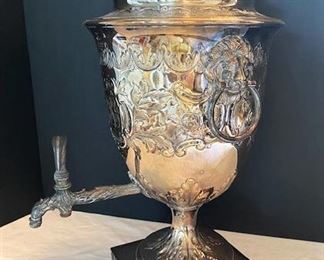 #93 - $225 Large Silver Plated Covered Beverage Urn 20x10