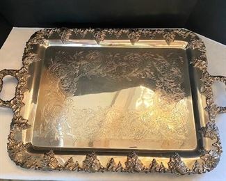 #94- $80 Silver Plated Handled Serving Tray with grapes, 21x12