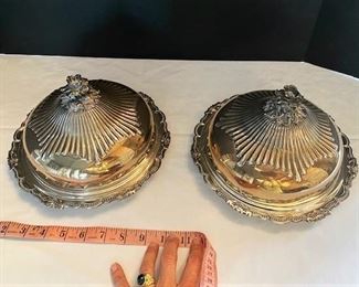 #95 - $160 Pair of Silver Plate Covered Serving Plates