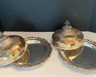 #95 - $160 Pair of Silver Plate Covered Serving Plates
