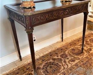 #104- $1,500 Set of (2) Kingwood Louis XVI style Vitrines, 20th century, with annulated ormolu band raised on paneled circular tapered legs, 38"Wx22.5"Dx31.5"H.