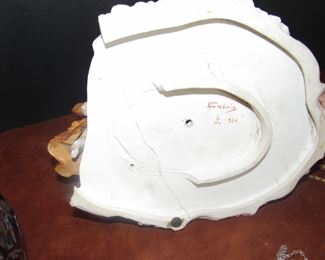 #105- $50 Decorative Lot: Amethyst Decanter (chip at neck), Porcelain Figurine (damage at bottom), & (2) Vintage Ornaments.