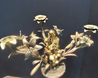 #106- $275 Chinese Porcelain Baluster Vase with bronze mounts and floral candle cups (one needs repair/welding). Priced as is.