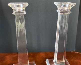 #98 - $70 Tiffany Crystal Candlestick Pair, 10"Hx4"