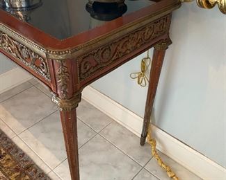 #104- $1,500 Set of (2) Kingwood Louis XVI style Vitrines, 20th century, with annulated ormolu band raised on paneled circular tapered legs, 38"Wx22.5"Dx31.5"H.
