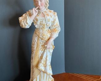 #119- $150 - 25" tall Large Bisque lady figure - small chips on base, see pics 