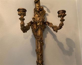 #121- $300 - Pair of 20th century Bronze Sconces (not electrified) with putti, 19x10