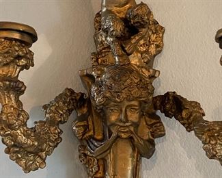 #121- $300 - Pair of 20th century Bronze Sconces (not electrified) with putti, 19x10