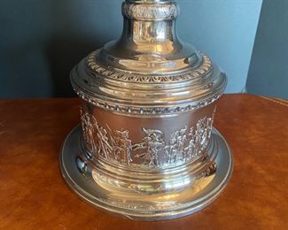 #121A-$700 - Tall Sheffield plate silver plate vase/ trophy / on detachable base, 29x11
