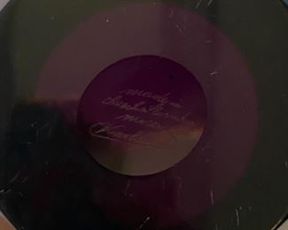 #122- $110 Moser small purple vase with bronze trim figural, 5"Wx 41/2T