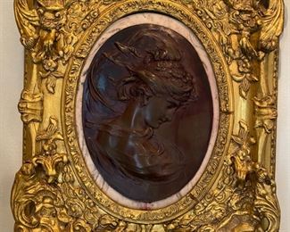 #125- $450 set of (2) Marble set Plaque Figurals, with gilt frame, having some losses in gilt, 20x24 - 26x20