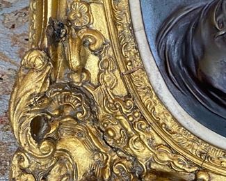 #125- $450 set of (2) Marble set Plaque Figurals, with gilt frame, having some losses in gilt, 20x24 - 26x20