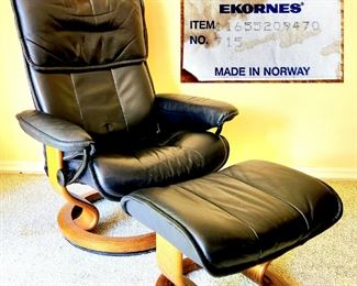 EKORNES Leather Lounge Chair & Ottoman, Black $595 or bid #10