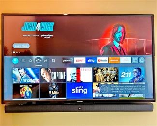 TOSHIBA 43" LED SmartTV with Sound Bar, Bass speaker,  and wall mount YOU REMOVE! $115 or bid #21