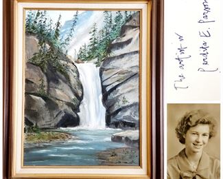 Waterfall, 32"x25" vintage oil on canvas by PERDITA PARSONS $165 or bid #26