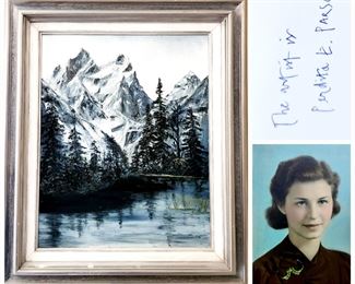 Snow-capped Mountains, 27"x23" vintage oil on canvas by PERDITA PARSONS $125 or bid #25