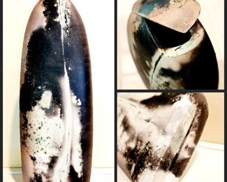 17" tall, Tall Narrow unsigned ceramic art Lidded Jar $95 or bid  #28