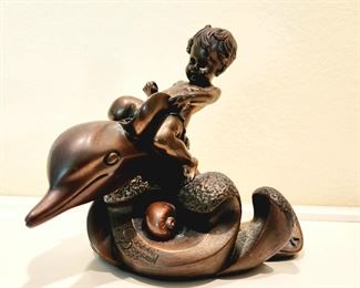 GIOVANNI SCHOEMAN Bronze Cherub Riding a Dolphin, 4.5" tall $89 or bid #29
