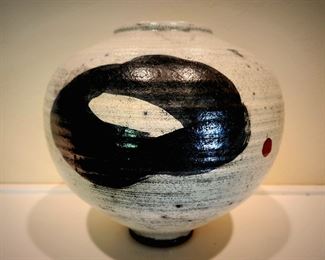 8" tall, Japanese influenced art pottery vase,  artist-signed MOLLY $65 or bid #30