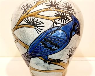 9.5" tall, Blue Jay Vase, LAURIE SYLWESTER $80 or bid #31