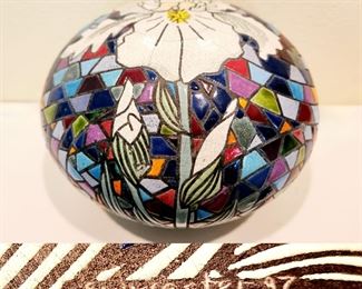 6.5" tall, Mosaic Lily Ball, LAURIE SYLWESTER $75 or bid #32