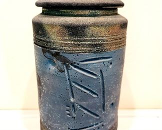 10.5" tall, Ceramic Art Lidded Jar, artist-signed MOLLY $90 or bid #34