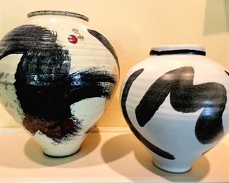 Japanese influenced art pottery vase signed MOLLY
9.5" tall (taller of the 2) $75 or bid #35