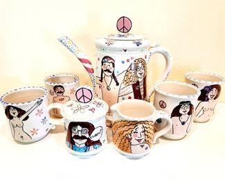 "Hippie Coffee Set" RON FENTER ceramic artist, JERRY FENTER painter $150 or bid #38
