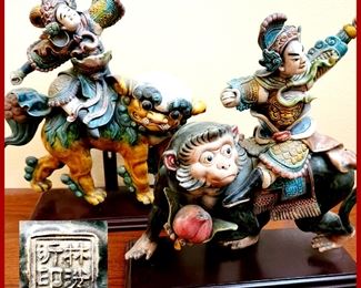 Pair fired clay Chinese Mounted Warriors $215 or bid #56