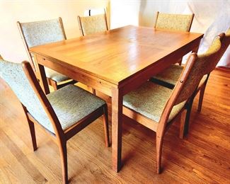 Danish Modern Teak Draw-Leaf Dining Table & 6 Chairs $495 or bid #66