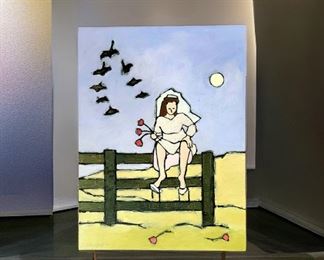 16" x 12" Fence Sitting, 1997 acrylic on canvas by ANGIE REED GARNER $129 or bid #76